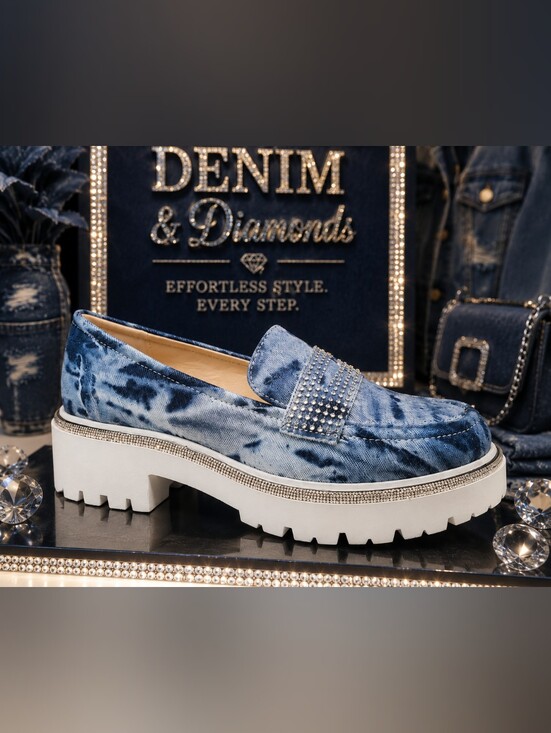 Cape Robbin Shoes - Cape Robbin Blue Denim Loafers with Rhinestone Accent